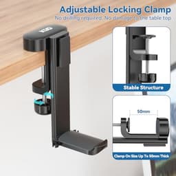 2 in 1 Bureau Bekhouder met Hoofdtelefoon Hanger - Draaiende Onder Bureau Hanger voor Gaming - Geschikt voor Koffiemokken en Waterbekers — thumbnail 4