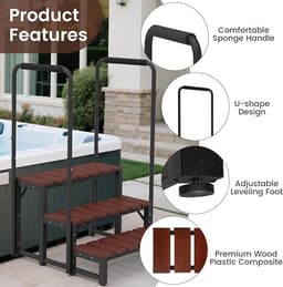 Whirlpool-trap met dubbele leuningen – 3-traps spa-treden voor whirlpool en zwembad – Afneembare U-vormige leuning, antislip treden, verstelbare voet, draagvermogen van 204 kg – Novihome Spa Step Deluxe — thumbnail 2