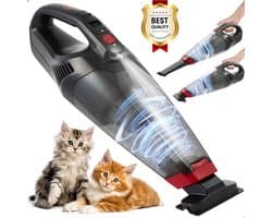 AG310 Handstofzuiger Zwart- Kruimeldief - Stil - Snoerloos - Extreem Krachtige Kruimelzuiger Draadloos - 100W Krachtige Zuigkracht - Led Verlichting - Voor Thuis & Auto - Opzetstukken en Extra HEPA filter - Compact - Geschikt voor Huisdierharen