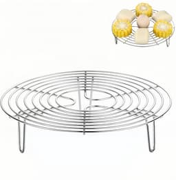 1 stuk - Rond stoomrek - Stoomrek van roestvrij staal - Stalen onderzetter - Keukenkoelrek - Draadstoomrekstandaard - Voedselstoomrek - Bakrek voor de airfryer - Stoomrek voor pannen - Geschikt voor grillen, koken en stomen (zilver) — thumbnail 1