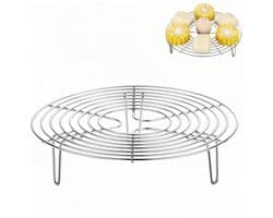 1 stuk - Rond stoomrek - Stoomrek van roestvrij staal - Stalen onderzetter - Keukenkoelrek - Draadstoomrekstandaard - Voedselstoomrek - Bakrek voor de airfryer - Stoomrek voor pannen - Geschikt voor grillen, koken en stomen (zilver)
