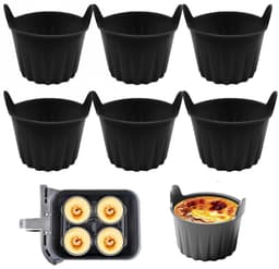 Siliconen Bakvormen voor Airfryer - 6 Stuks - Siliconen Mallen - Siliconen Cakevorm - Muffinvormen - Herbruikbaar - Voor Airfryer - Bakvorm voor Pudding, Cupcakes - Zwart — thumbnail 1