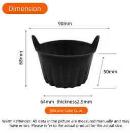 Siliconen Bakvormen voor Airfryer - 6 Stuks - Siliconen Mallen - Siliconen Cakevorm - Muffinvormen - Herbruikbaar - Voor Airfryer - Bakvorm voor Pudding, Cupcakes - Zwart — thumbnail 2