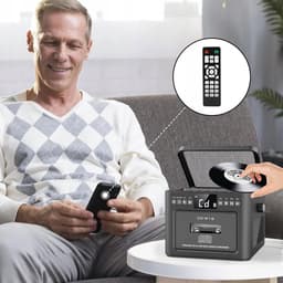 Retro muziekspeler - Bluetooth Speaker - Combispeler - CD speler - 5000mAh Batterij - CD/Cassette/Radio/Bluetooth - Met Afstandsbediening - Voor Binnen & Buiten - Zwart — thumbnail 3