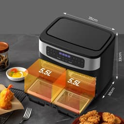 Dewelling Heteluchtfriteuse KDFO-5511DTW - XXL Airfryer 12L met 2 Zones - Afneembare Scheidingswand - Kijkvenster - 2600W - 50-200°C — thumbnail 6