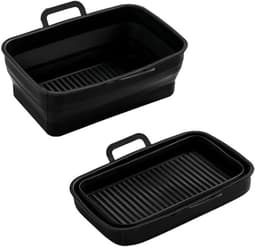 1 stuk Siliconen frituurmandje - Opvouwbaar met dubbele uittrekbare opbergruimte - Speciaal bakblik voor airfryer - Universeel te gebruiken in oven en magnetron - 12,7 cm × 19,56 cm × 7,01 cm - Geschikt voor airfryer, oven en magnetron - Zwart — thumbnail 7
