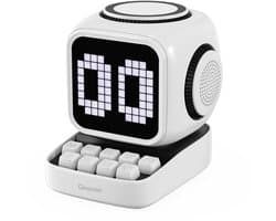 Gloovon® - Draadloze Bluetooth Speaker - Desktop Speaker - Muziek Box - Met draadloze oplaadfunctie - Aanraakinteractie - Met elektronische wekkerfunctie - Pixelstijl - Wit