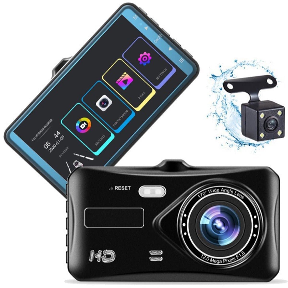 Dual Dashcam voor Auto - Voor en Achter - Full HD - Parkeermodus - 170° wijdhoeklens（Inclusief 16GB geheugenkaart） — afbeelding 1