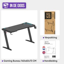 Avalo Gaming Bureau - 140x60x73 CM - Game Desk Met LED Verlichting - Gaming Desk - Tafel - Zwart — thumbnail 8