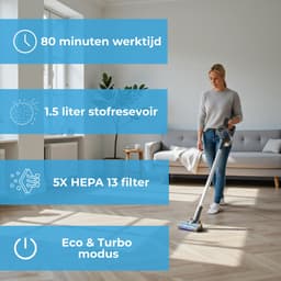 Innova Essentials PowerVac Pro+ - Steelstofzuiger Draadloos - 500 Air Watts - extra accu - 4 extra HEPA Filters- met 4 verschillende opzetstukken - Draadloze Stofzuiger - Zonder zak op accu - Vacuum Cleaner — thumbnail 5