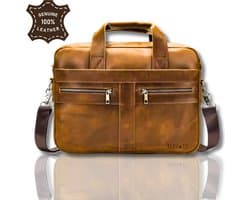 ELEVATE® Luxe Leren Laptoptas – 100% Echt Leer – 14 inch Laptop – Business Tas Heren – Vintage Full-Grain Leer – Schoudertas – Bruin – Werktas