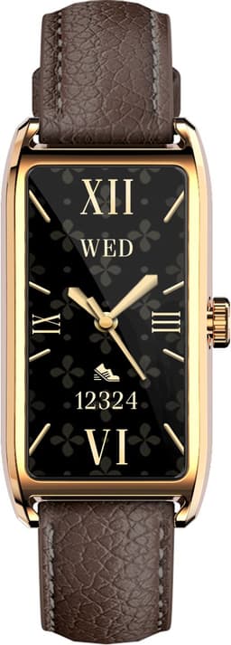 WizBay Premium Select® 1.13 Inch AMOLED Smartwatch Goud met Donker Bruin Leren Band – Hartslag, Bloeddruk SpO₂ Monitoring – Fitness Tracker – Elegant Vierkant Design – Android iOS — thumbnail 3