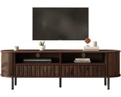 Merax Televisiemeubel Met 2 Lades En Open Vakken - Laag Tv Meubel In Walnootlook - 160 X 40 X 48 Cm - Voor Televisie Tot 65 Inch