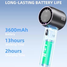 FUNJEO GF02 Draagbare Handventilator, Snelheid (1-199) Instelbare Windniveaus, 2.0 Snelladen, 3500 mAh Batterij, voor Reizen/Sport/Kamperen/Werk (Wit) — thumbnail 3