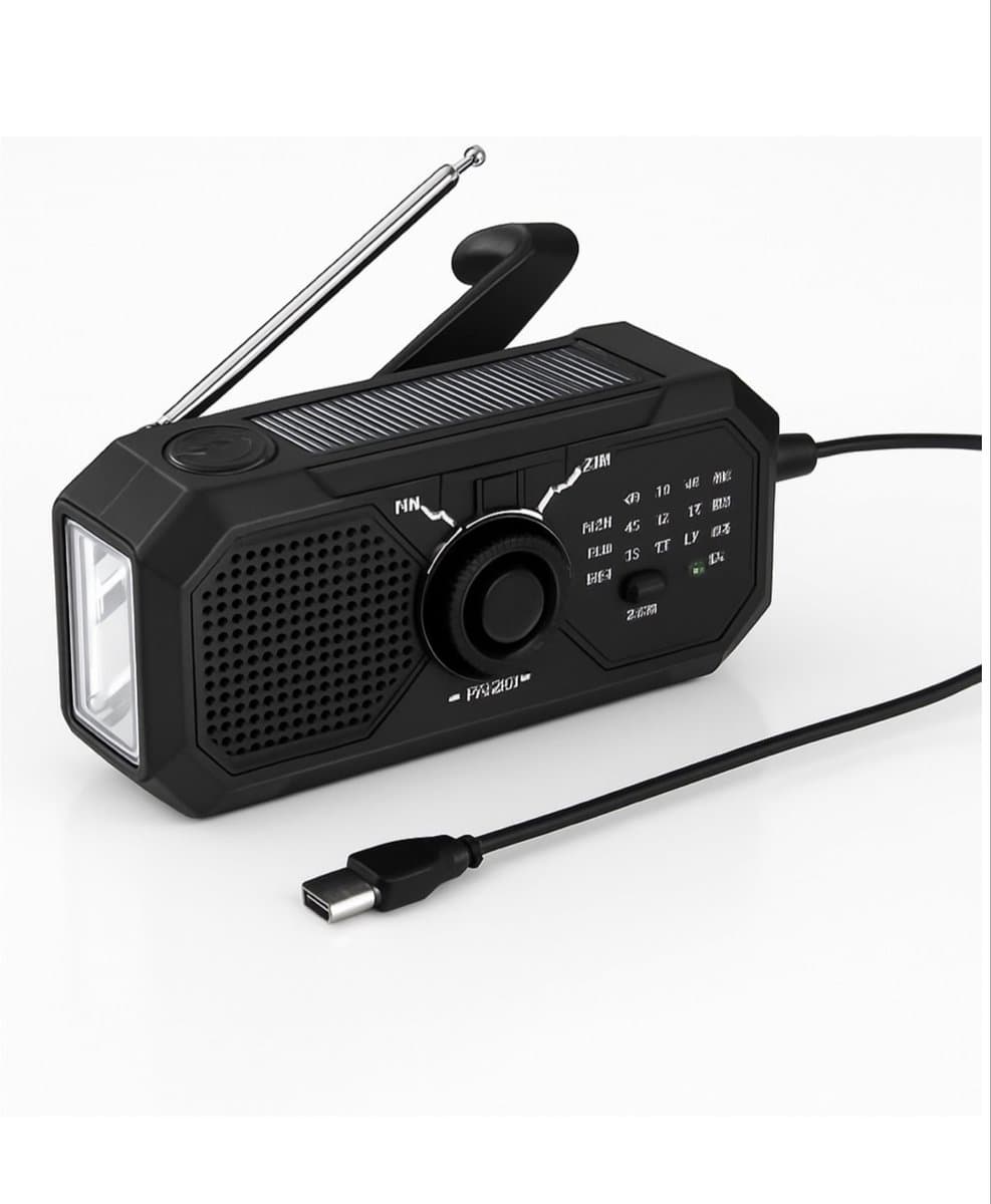 Noodradio Solar Opwindbaar - Model 2025 - Noodpakket - Solar Powerbank - Radio op Batterijen - Zaklamp - Powerbank Zonneenergie - Nood radio Opwindbaar - Zwart — afbeelding 1