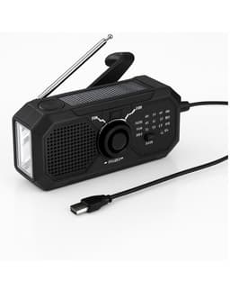 Noodradio Solar Opwindbaar - Model 2025 - Noodpakket - Solar Powerbank - Radio op Batterijen - Zaklamp - Powerbank Zonneenergie - Nood radio Opwindbaar - Zwart — thumbnail 1