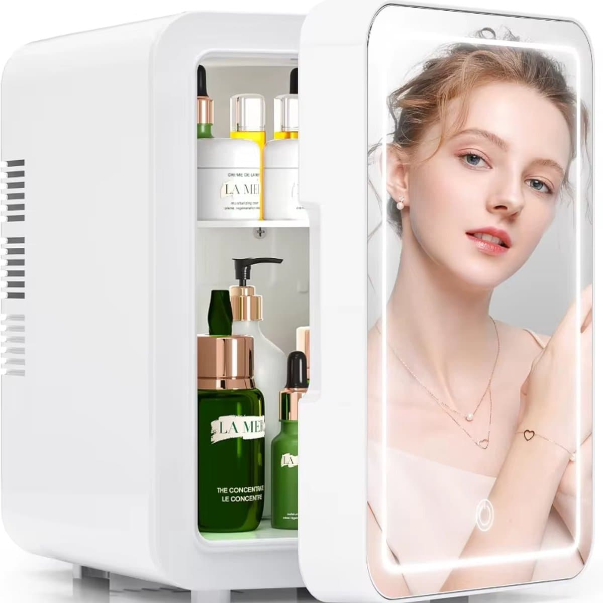 Mini koelkast 4L - Auto koelkast- Voor eten & drinken - Skincare & make-up fridge - Spiegel en LED-verlichting - USB - Wit — afbeelding 1