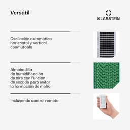 Klarstein Skytower Smart Air Cooler Fan Air Purifier Humidifier, WLAN Function, App Control, Air Movement: 480 m³/h, 80 W, 8 L, 2 x Cold Packs, Horizontal Oscillation, White — thumbnail 5