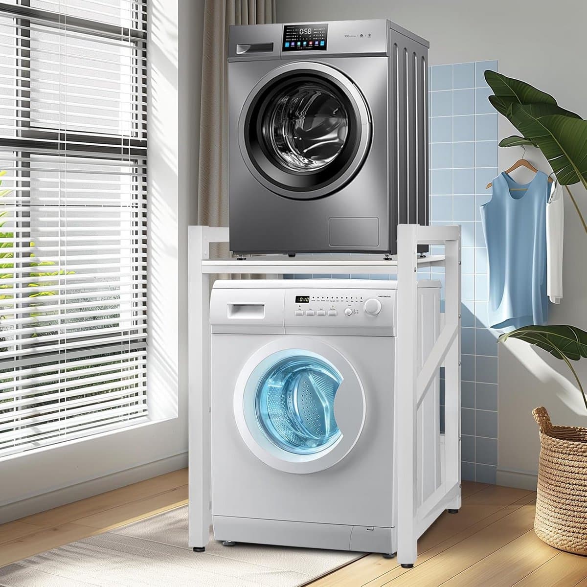 Verstelbare Wasmachine en Droger Stapelset - Hoogte Instelbaar en Stapelbaar — afbeelding 1