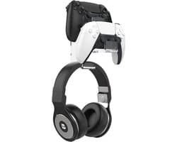 Dubbele Gamepad Houder en Headset Hanger voor Gamecontrollers - Wandmontage - Geschikt voor STEAM, PS3, PS4, PS5, pc - Universele Headset Stand - Transparant