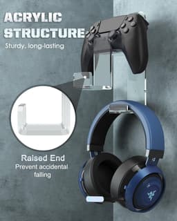 Dubbele Gamepad Houder en Headset Hanger voor Gamecontrollers - Wandmontage - Geschikt voor STEAM, PS3, PS4, PS5, pc - Universele Headset Stand - Transparant — thumbnail 4