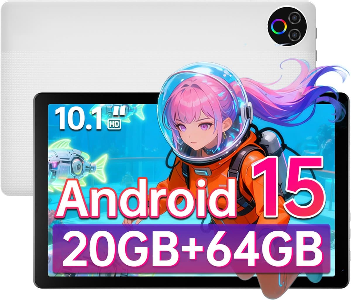 Hotlight KB1001 - Android 15 - 10.1 inch- 5000mAh - 20(3+17)GB RAM - 64GB ROM - Bluetooth 5.4 - WIFI 6 - Wit — afbeelding 1