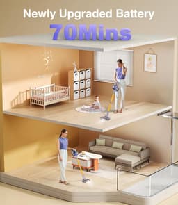 Accustofzuiger 40000 Pa 450W – Draadloze Stofzuiger met Smart Display en 50 Min Looptijd – Automatische Modus & Anti-Klitborstel voor Tapijt en Harde Vloeren — thumbnail 3