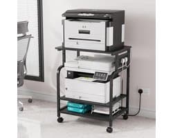 Printertafel met Stopcontact, USB-C en Verstelbare Planken - Mobiele Oplossing voor 3D- en Laserprinters