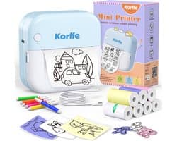 Korffe Mini Printer – Bluetooth Sticker Printer met 7 Rolletjes Papier – Compatibel met Android & iOS – Voor Notities & Dagboek
