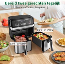 VH Supplies® Dubbele airfryer - Airfryer XXL - Hetelucht friteuse - 2 x 4,5L - 2600W — thumbnail 6