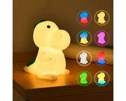 Nachtlampje voor kinderen, 7-kleurige, 3-lichts LED-dinosaurus-siliconenlamp, aanraakbediening/oplaadbaar via USB, dimbare kinderlamp voor de slaapkamer.