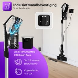 TurboTronic VS180 Cyclonic - 2-in-1 draadloze Steelstofzuiger met kruimeldief – hoge zuigkracht - 2 snelheden - 2200 mAH accu - 180W - extra accessoires - Zwart — thumbnail 3