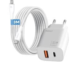 Phreeze 2 poorts usb adapter 35w met oplaadkabel geschikt voor iphone en ipad met lightning kabel - Snellader 3 meter