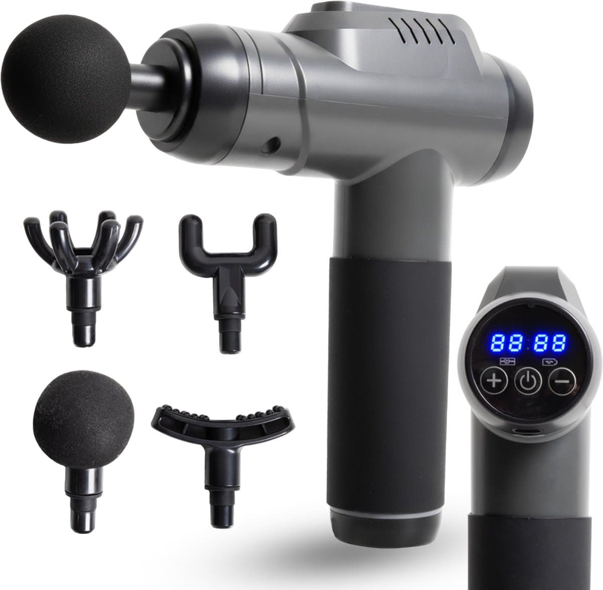 MLN Massage Gun - Krachtig - Massage Apparaat - 5 opzetstukken - Lange steel - Zwart — afbeelding 1