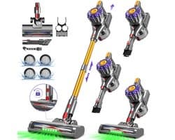 Fukstern Steelstofzuiger Draadloos - 38KPa krachtige zuigkracht - Tot 60 Min Accuduur - 4-voudig HEPA-Filtersysteem - 1,6L Stofreservoir - Anti-Klit Vloerborstel draadloze steelstofzuiger - goudkleurig