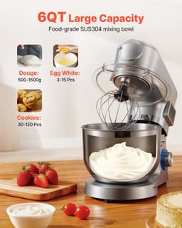 Elektrische Keukenmachine - Standmixer/Deegmixer - 1500 W - RVS Kom 5,7 L - Mengkom 1,5 L - 6+P Snelheden - Inclusief Deeghaak, Garde En Klopper — thumbnail 3