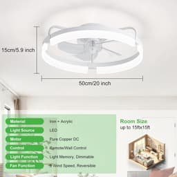 Stille Inbouw Plafondventilator met LED Verlichting - 50cm DC-Motor, 6 Snelheden, 3 Kleurstanden & Dimbaar Licht — thumbnail 5