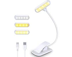 Gigicial Klemlamp - Led Klemlamp - 360° Verstelbare Zwanenhals + Antislip Siliconen Pads - 1 Stuk - Voor Boeken En Laptops Wit