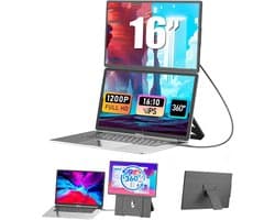 Siaviala N2 16" Portable Monitor | 1920x1200 IPS | 360° Draaibaar & Magnetisch | Ultradun 0.76kg | Plug & Play Type-C | Jouw Mobiele Kantoor | 200% Productiviteit