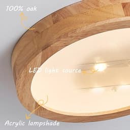Dimbare Houten LED Plafondlamp - 40 cm - Met Afstandsbediening - Ronde Plafondlamp voor Slaapkamer, Kantoor en Keuken — thumbnail 1