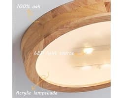 Dimbare Houten LED Plafondlamp - 40 cm - Met Afstandsbediening - Ronde Plafondlamp voor Slaapkamer, Kantoor en Keuken