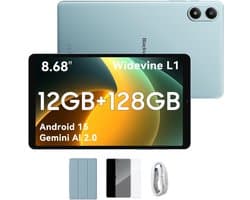 Blackview Tablet - LINK 2 Tablet - 12 GB RAM - 128 GB ROM - 1080P Full HD-video - 8.68 inch - MediaTek Hallo G100 - 5000 mAh - Android 15 - Octa Core - Blauw