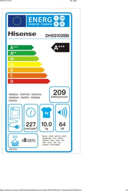 HISENSE DH5S102BB -  Warmtepompdroger - 10 kg - 64 dB - Energielabel C — thumbnail 2