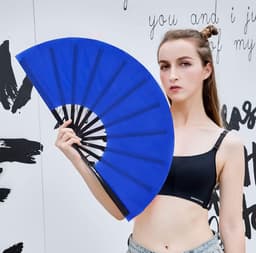 Grote Opvouwbare Ventilator - Chinese en Japanse Stijl Handventilator voor Vrouwen - Perfect als Cadeau en voor Dansen - Blauw — thumbnail 5