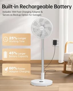 Draagbare oscillerende ventilator met afstandsbediening - 30 cm oplaadbare staande en opvouwbare handventilator voor slaapkamer en kantoor — thumbnail 4