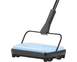 Handmatige tapijtreiniger, vloerreinigingsapparaat met 300 ml afvalbak, 17 cm reinigingsbreedte voor tapijten, dierenharen en stof, blauw