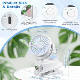 Klemventilator met USB-oplaadfunctie en 4 snelheden, geschikt voor kantoor en thuis, met LED-display — thumbnail 3