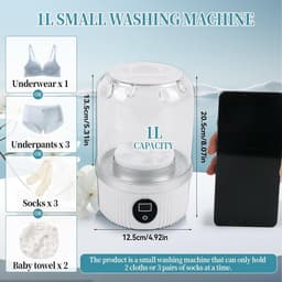 Mini wasmachine - Wasmachine - Draagbare wasmachine - Wasmachines - Mini-wasmachine - Draadloze wasmachine - Met USB-aansluiting - Ruimtebesparend - Lichtgewicht - Voor kamperen - Voor studentenkamers - Geschikt voor backpackers - Voor thuis — thumbnail 5