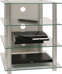 VCM hifi-kasten, platenspelerkast, stereokast, hifi-rekken, routerstandaard, hifi-rekken en -standaards, witte platenspelerstandaard, draaitafelstandaard met opbergruimte voor vinylplaten, platenspelermeubel, glazen tv-meubel, mediameubel — thumbnail 1
