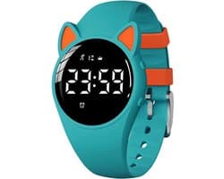 Smartwatch Kinderen - Kat - Stappenteller - Stopwatch - Turquoise